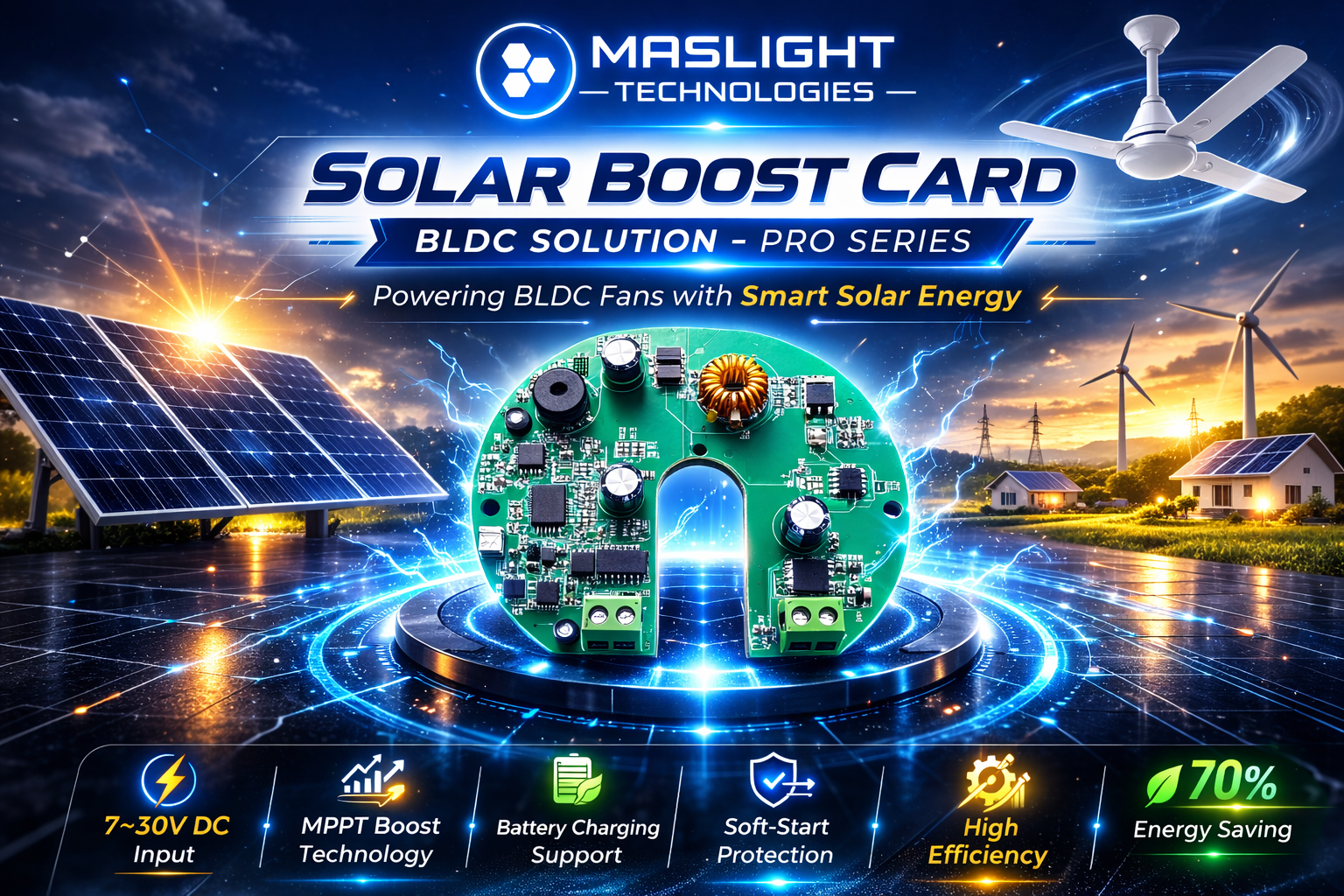 Cward Solar Solar Boost Card for BLDC Fan | MPPT Based Driver | Maslight